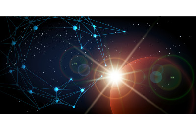 Futuristic Wide Background with Planet and Shining Star in Space