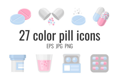 27 color pill and drug icons
