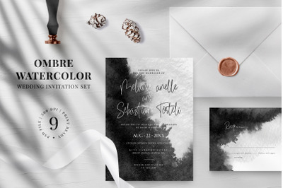 Ombre Watercolor Wedding Invitation Suite