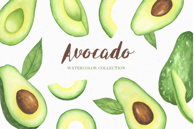 Watercolor Avocado Clipart Set and Seamless Patterns