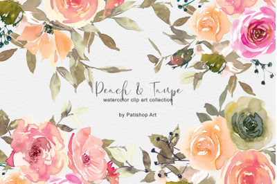 Peach &amp; Taupe Watercolor Floral Clip art