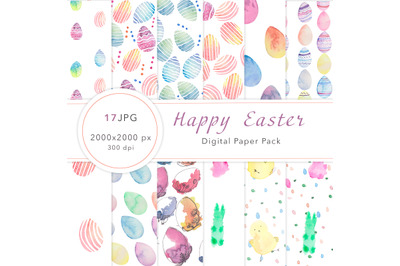 Watercolor Happy Easter Digital Paper Pack