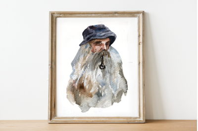 Watercolor Fisherman&#039;s Portrait Print and Clip Art