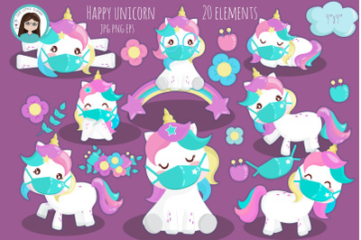 Unicorn with mask clipart