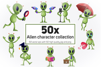 50x Alien character collection illustration.