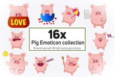 16x Pig Emoticon Collection illustration.