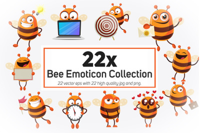 22x Bee Emoticon Collection illustration.