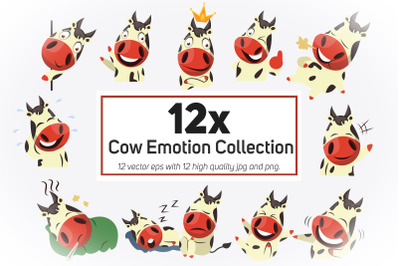 12x Cow Emotion Collection illustration.