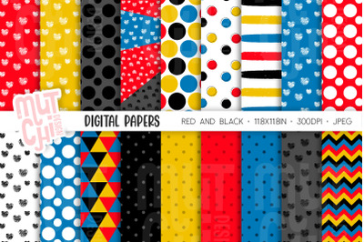 Colorful Red Black Yellow Blue Digital Paper Set