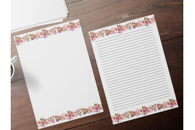 Floral Printable Stationery, Lined Digital Note Paper