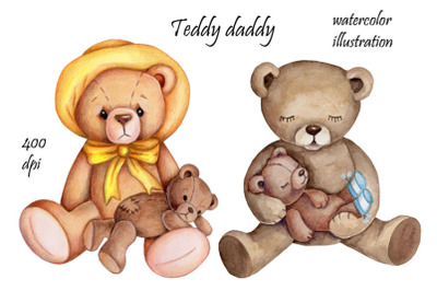 Teddy-Daddy. Watercolor illustration.