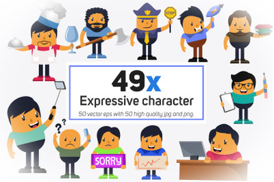 49x Expressive character collection illustration.