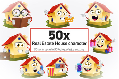 50x Real Estate House in different situation collection illustration.