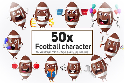 50x Football mascot or character in different situation collection