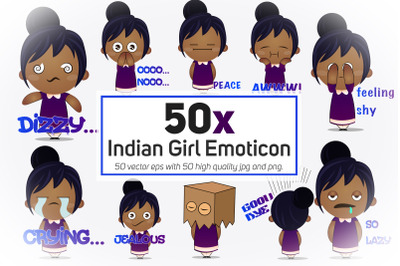 30x Indian Girl Emoticon or stickers character collection illustration