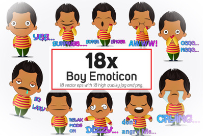 18x Boy Emoticon or stickers character collection illustration.