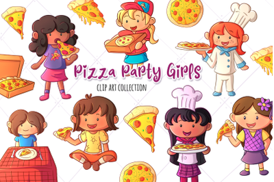 Pizza Party Girls Clip Art Collection
