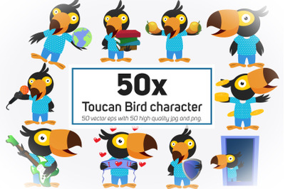 50x Toucan Bird character or sticker collection illustration.