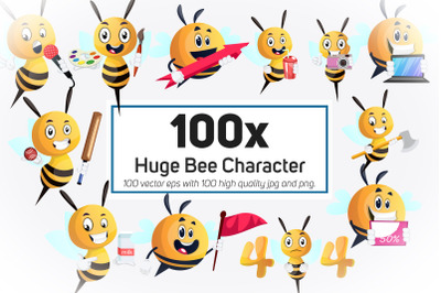 100x Huge Bee Character collection illustration.