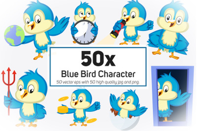 50x Blue Bird Character collection illustration.