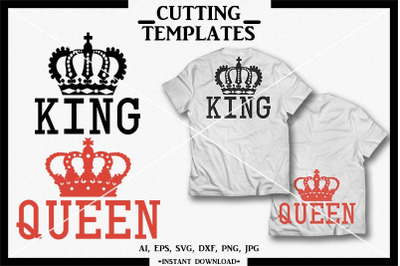 King &amp; Queen SVG, Silhouette, Cricut, Cut File, PNG, DXF, AI
