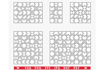 SVG White Puzzles, Black silhouette digital clipart
