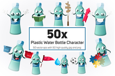 50x Plastic Water Bottle Character environmental collection