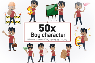 50x Boy character in different situation collection illustration.