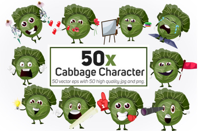 50x Cabbage Character or mascot in different situation collection