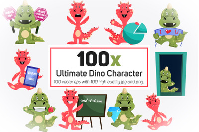 100x Ultimate Dino Character collection illustration, unique design.