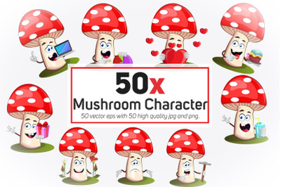 38x Mushroom Character and mascot collection illustration.