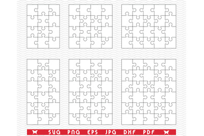 SVG White Puzzles, Black silhouette digital clipart
