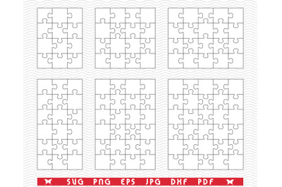 SVG White Puzzles, Black silhouette digital clipart