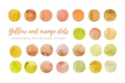 Watercolor yellow and orange dots clipart. Hand painted Spots