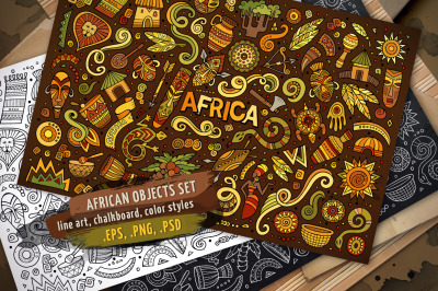 Africa Cartoon Doodle Objects Set