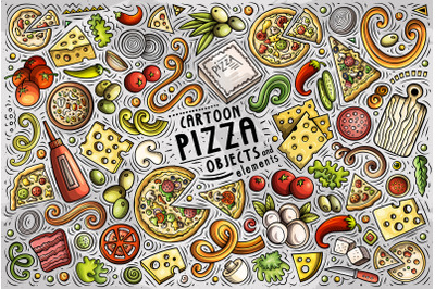 Pizza Cartoon Vector Objects Set