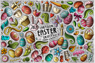 Happy Easter Cartoon Vector Objects Set