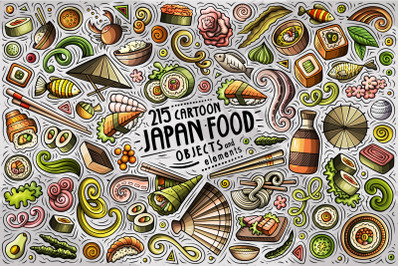 Japan Food Cartoon Vector Objects Set
