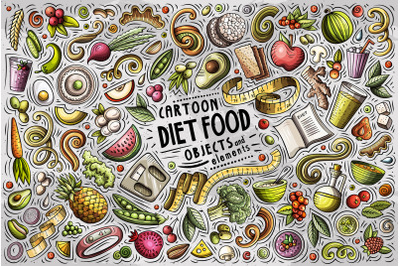 Diet Food Cartoon Vector Objects Set