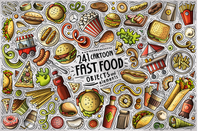 Fast Food Cartoon Vector Objects Set
