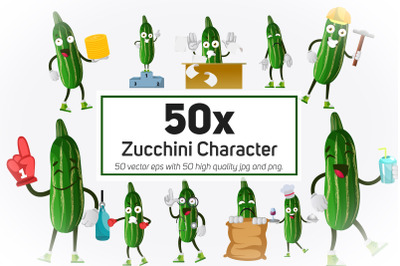 50x Zucchini Character and Mascot Collection illustration.