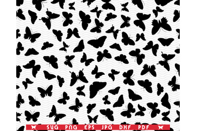 SVG Butterflies , Seamless pattern, Black Silhouettes on white