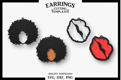Afro Lady Earrings, Lip Earrings ,Cut File, SVG DXF PNG