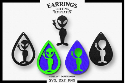 Alien Earrings, Silhouette, Cricut, Cut File, SVG DXF PNG