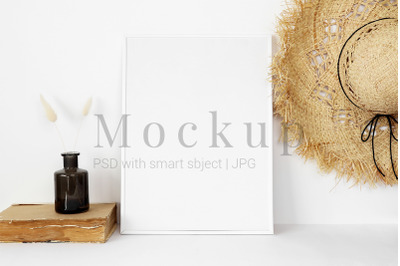 Photo Frame Mockup With Straw Hat