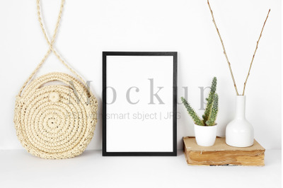 Black Photo Frame Mockup With Cactus