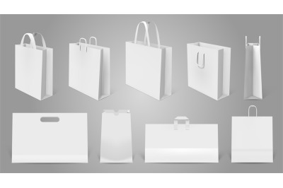 Realistic shopping bag. White paper empty bags&2C; 3d modern shopping bag