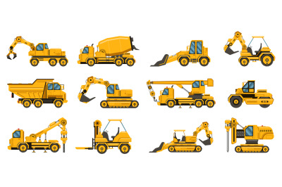 Construction machinery. Heavy road equipment trucks, forklifts and tra