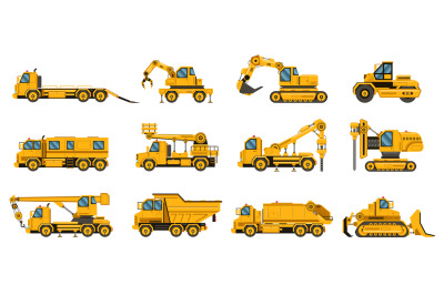 Construction trucks. Equipment building trucks, excavation crane truck