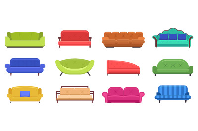 Couch furniture. Comfortable sofas, apartment interior couch furniture